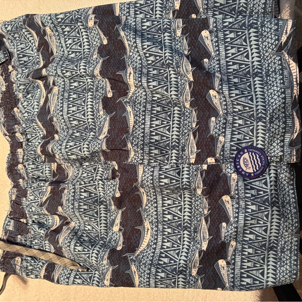 AFTCO Teal Geometric Swim Trunks